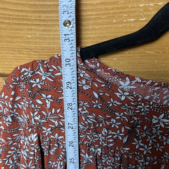 SHEIN Womens Over Floral Print Flounce Long Sleeve Bardot Dress M rust blue Mini - Picture 3 of 8